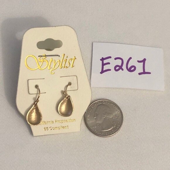 Stylist Dainty Teardrop Earrings Brushed Gold Tone NOC - Picture 5 of 6
